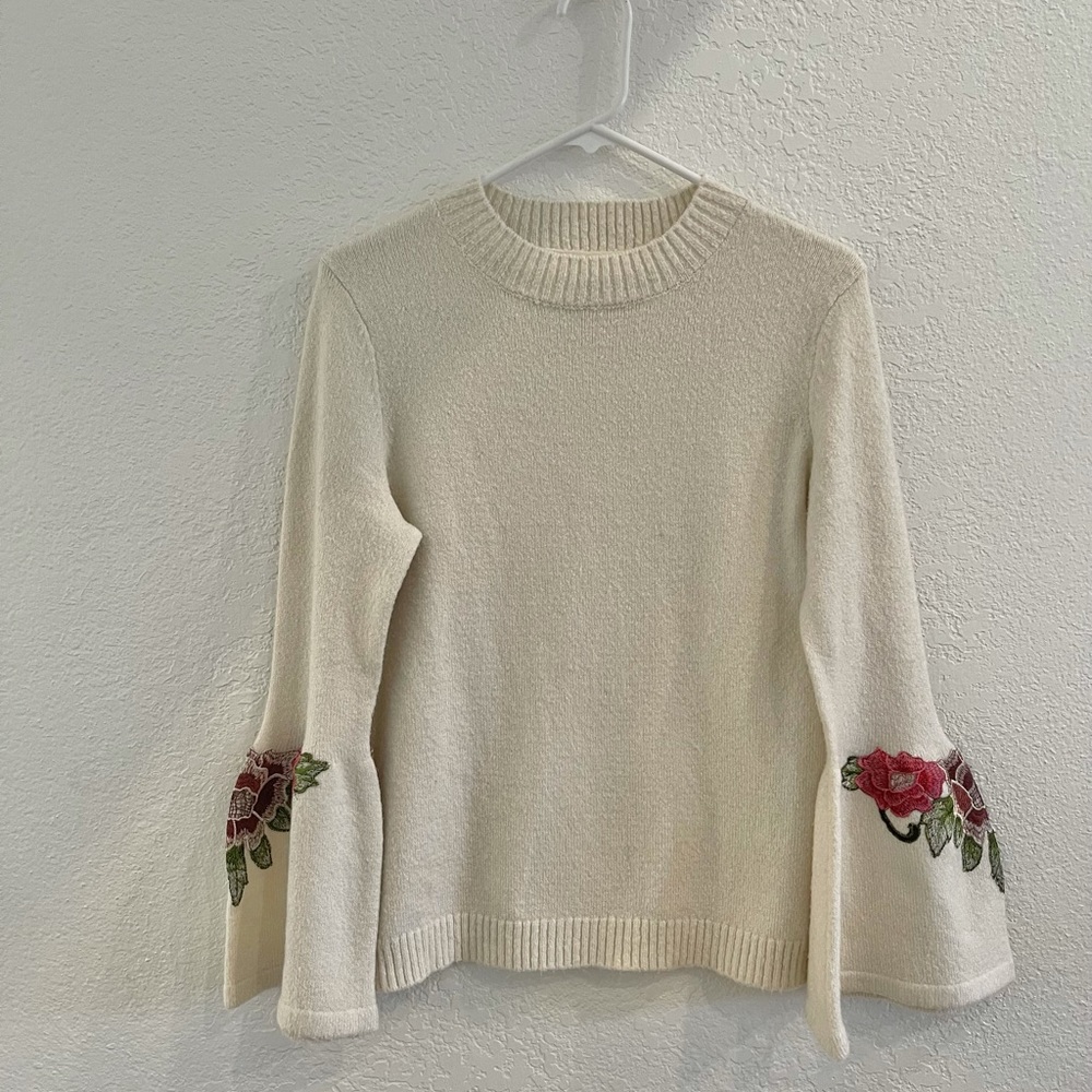 Artisan Crafted by Democracy embroidered bell sleeve sweater